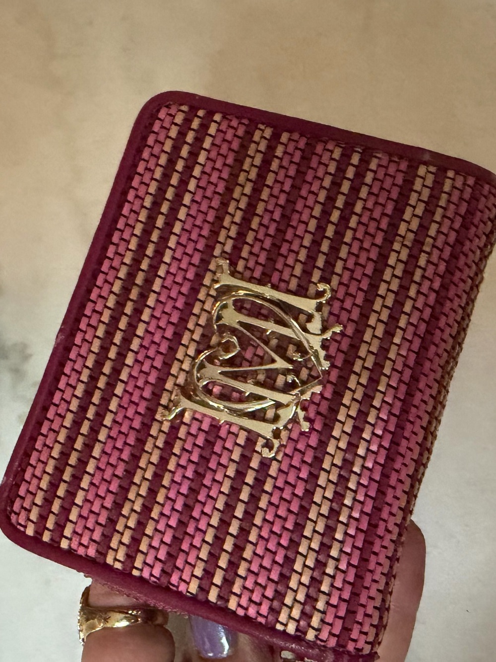 Moschino Pink and Gold Woven Logo Wallet